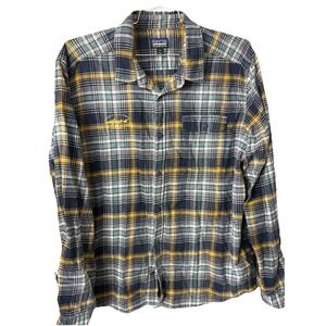 Patagonia Fjord Flannel Shirt Mens XL Plaid Organic Cotton Blue Gold